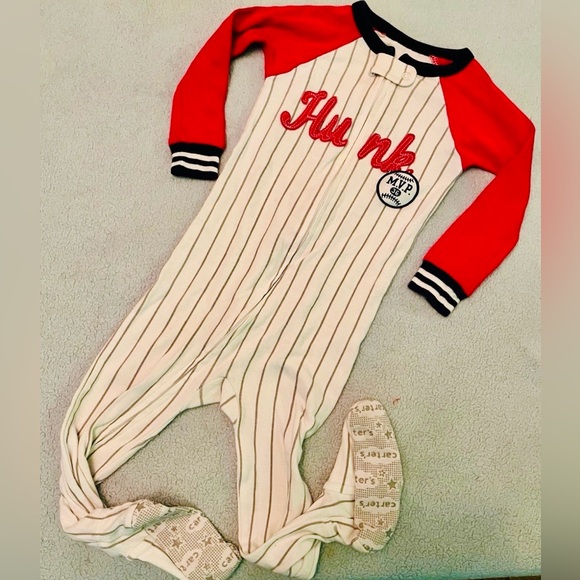 Carter's Other - Carter’s HUNK “MVP” patch, sleep/play zip up onesie long sleeve footies